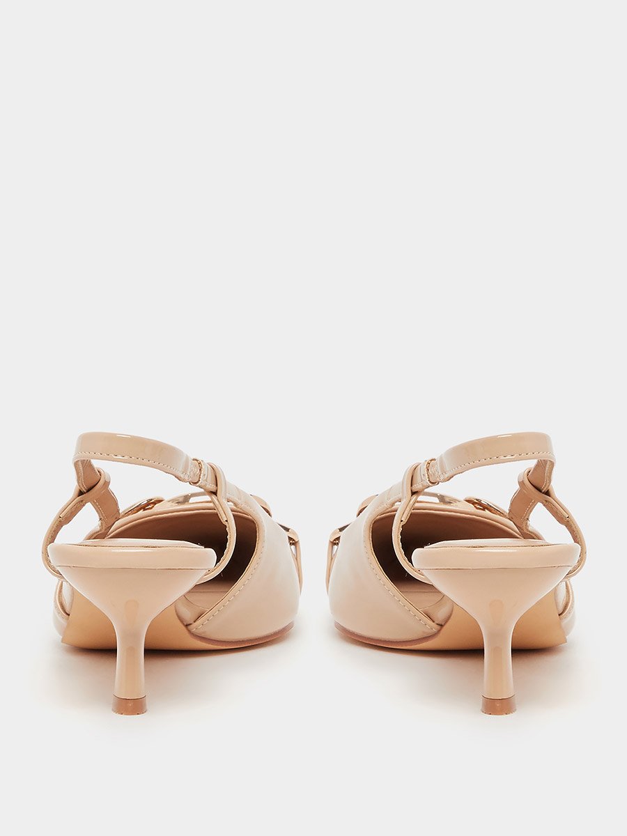 Pointed Toe Slingback Metal Buckle Shoes