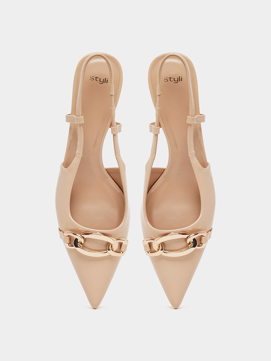 Pointed Toe Slingback Metal Buckle Shoes