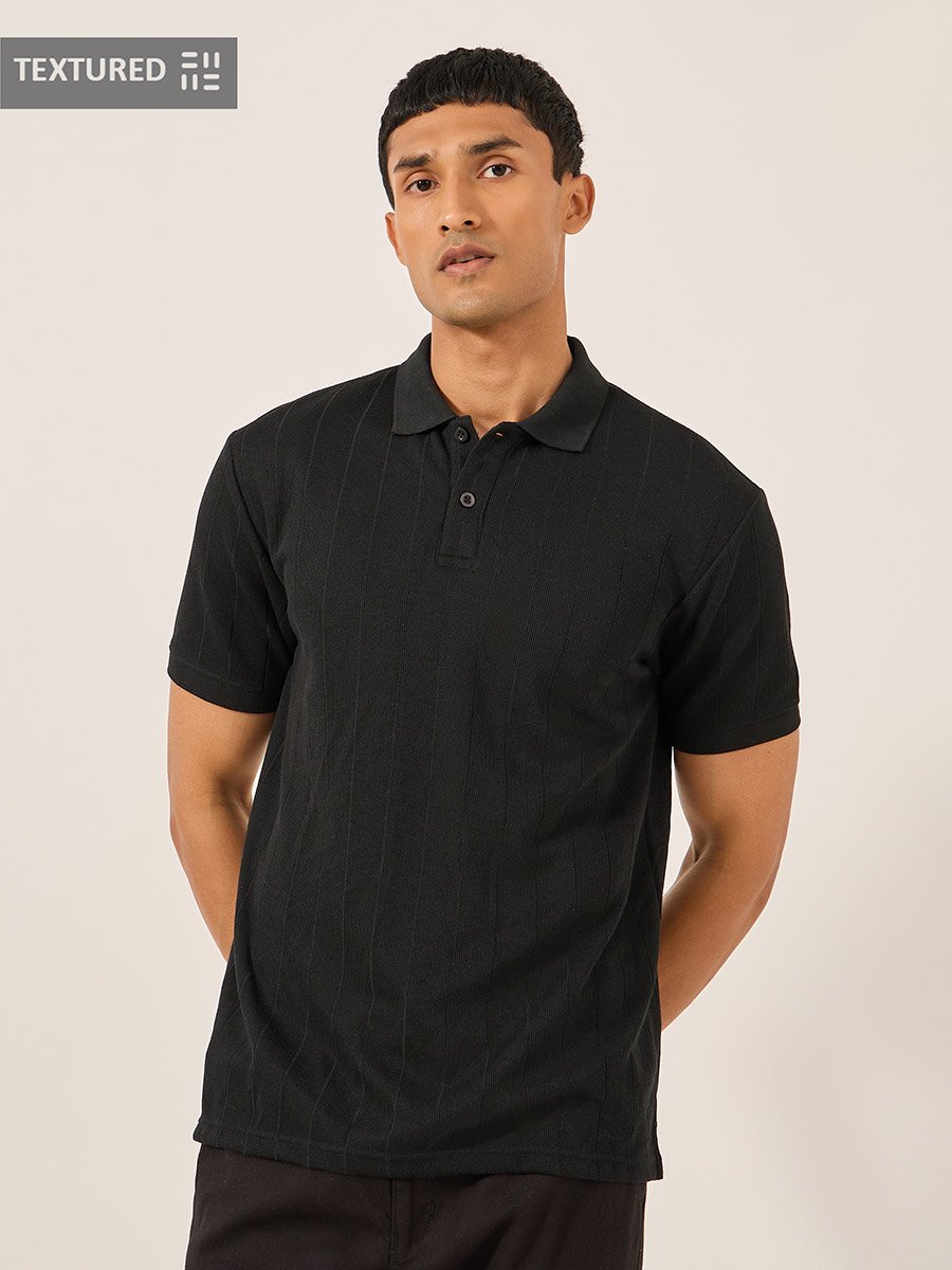 Ribbed Textured Relaxed Fit Polo