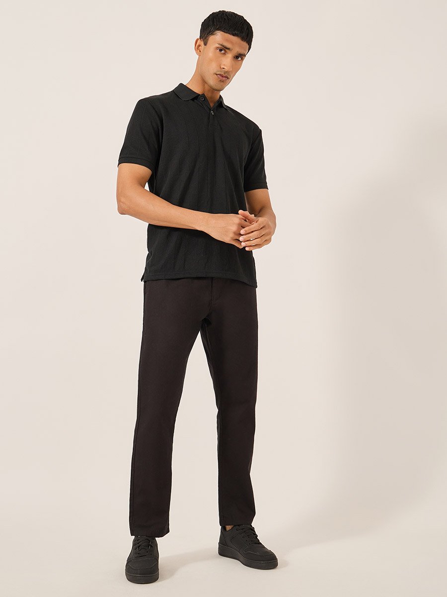 Ribbed Textured Relaxed Fit Polo