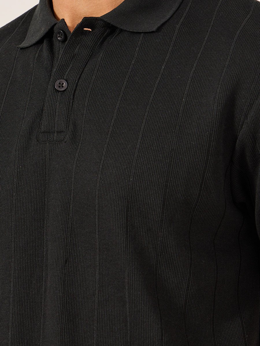 Ribbed Textured Relaxed Fit Polo