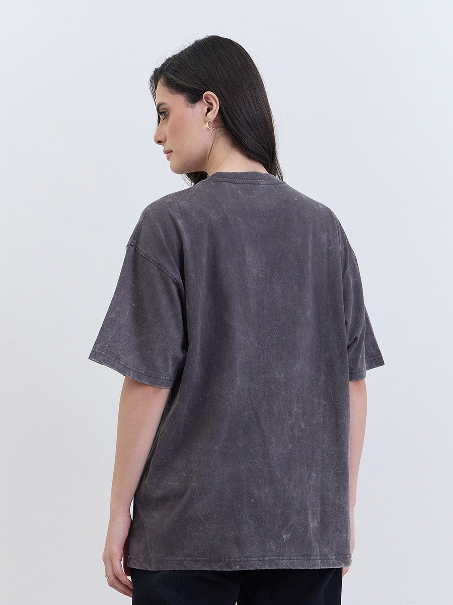 Palm Embroidered Acid Washed Oversized T-Shirt