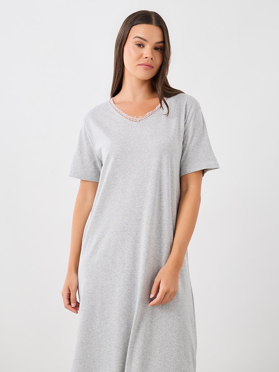Lace Trim V-Neck Side Slit Nightdress