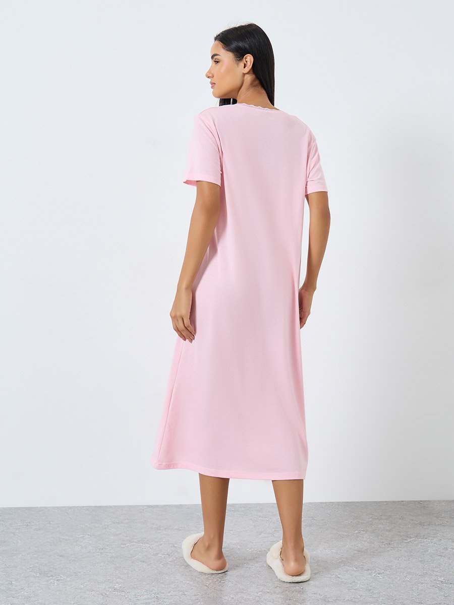 Solid Yoke Button Placket Nightdress