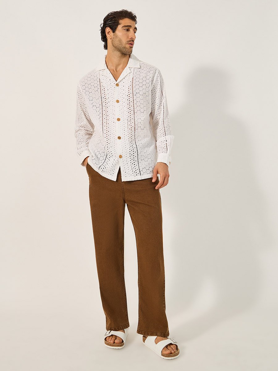 Textured Schiffli Relaxed Fit Resort Collar Shirt