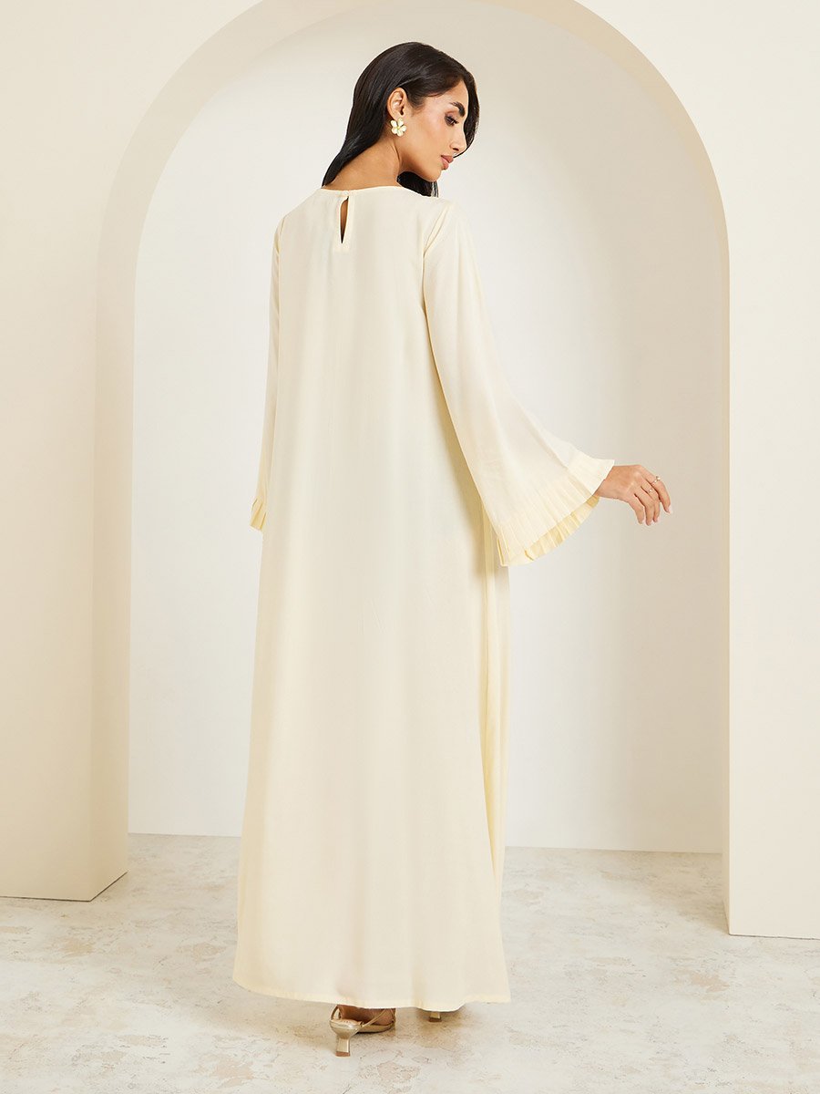 Women Cream Floral Embroidered Jalabiya