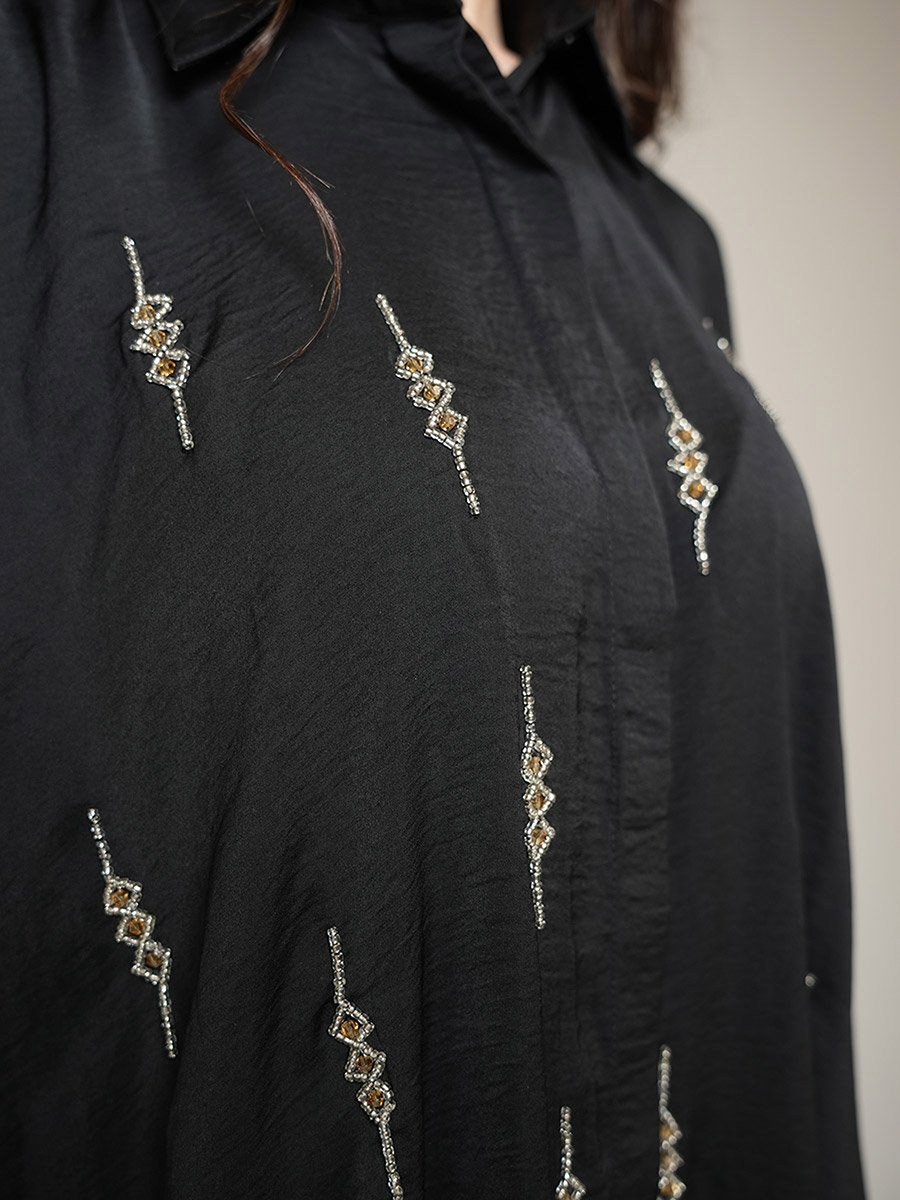Matte Satin Beaded Shirt and Pants Modest Set