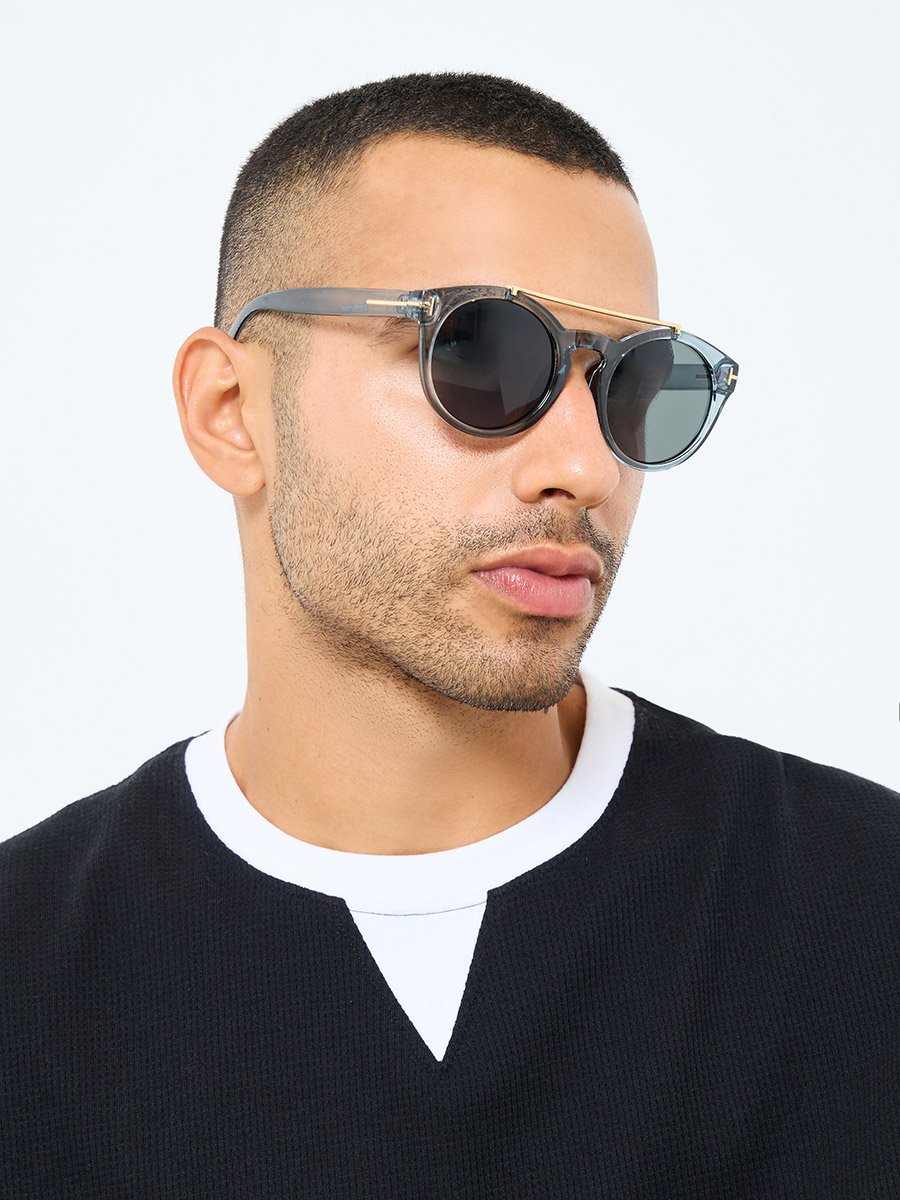 Solid Double Bridge Round Sunglasses