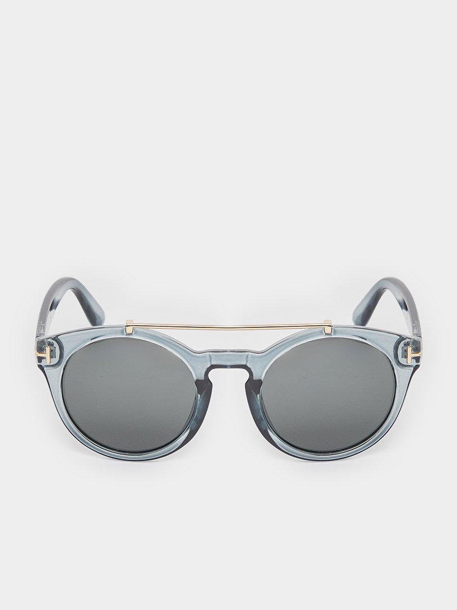 Solid Double Bridge Round Sunglasses