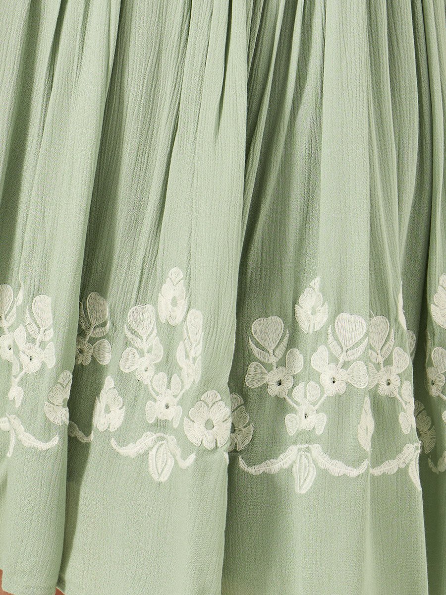 Plus Size Embroidered Gathered Midi Skirt