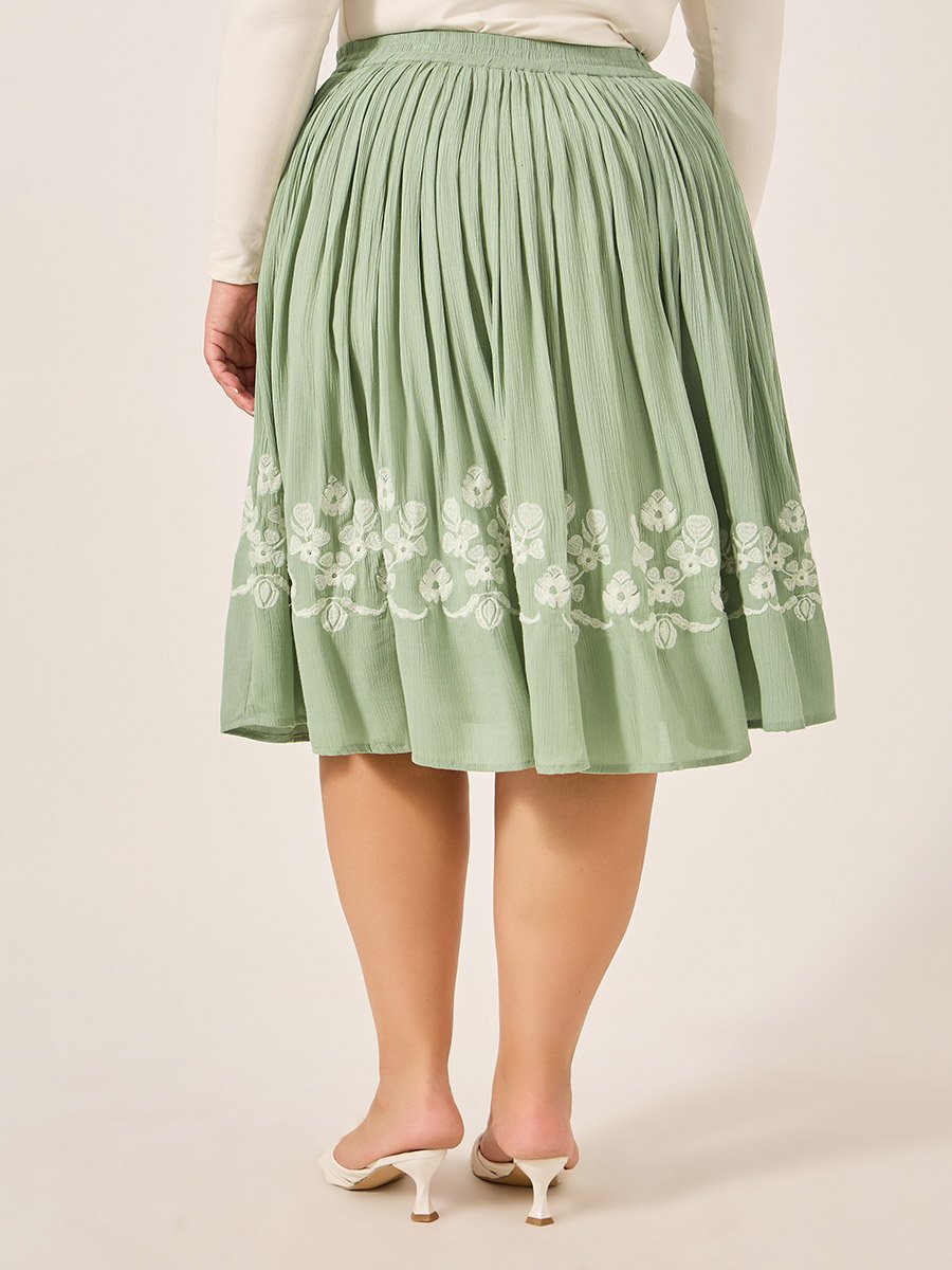 Plus Size Embroidered Gathered Midi Skirt
