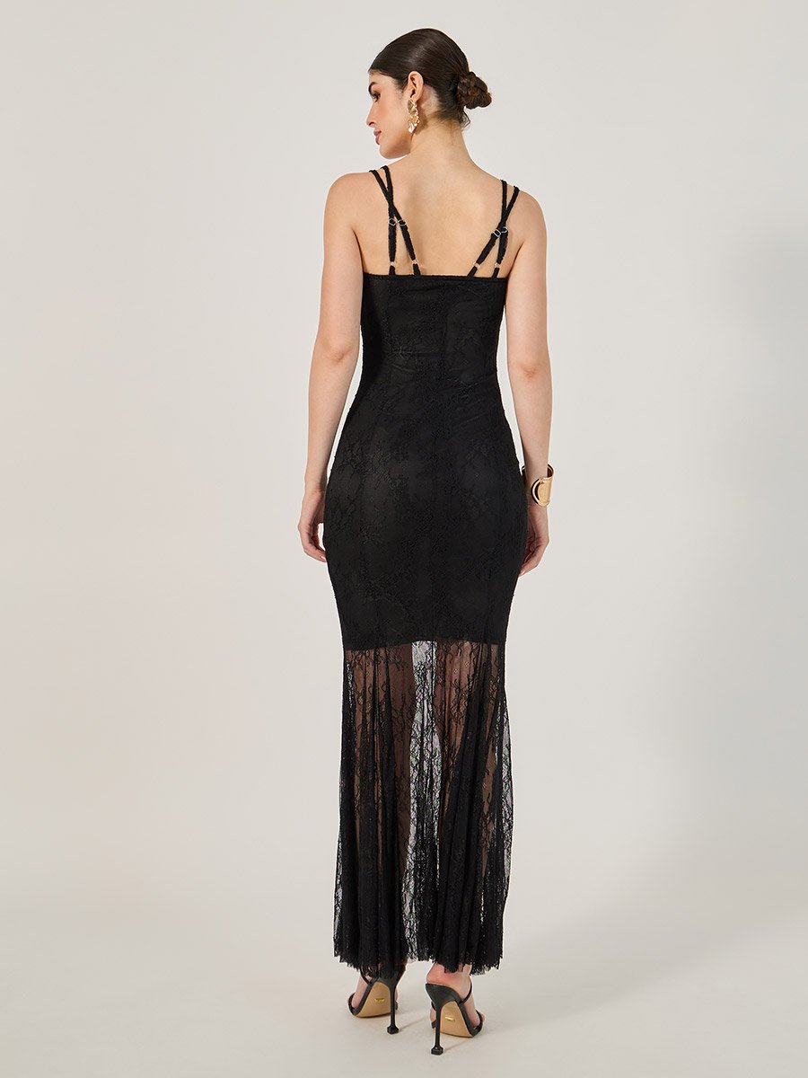 Strappy Lace Detail Bodycon Maxi Dress For Women at Bahrain | Styli Strappy Lace Detail Bodycon Maxi Dress For Women at Bahrain | Styli