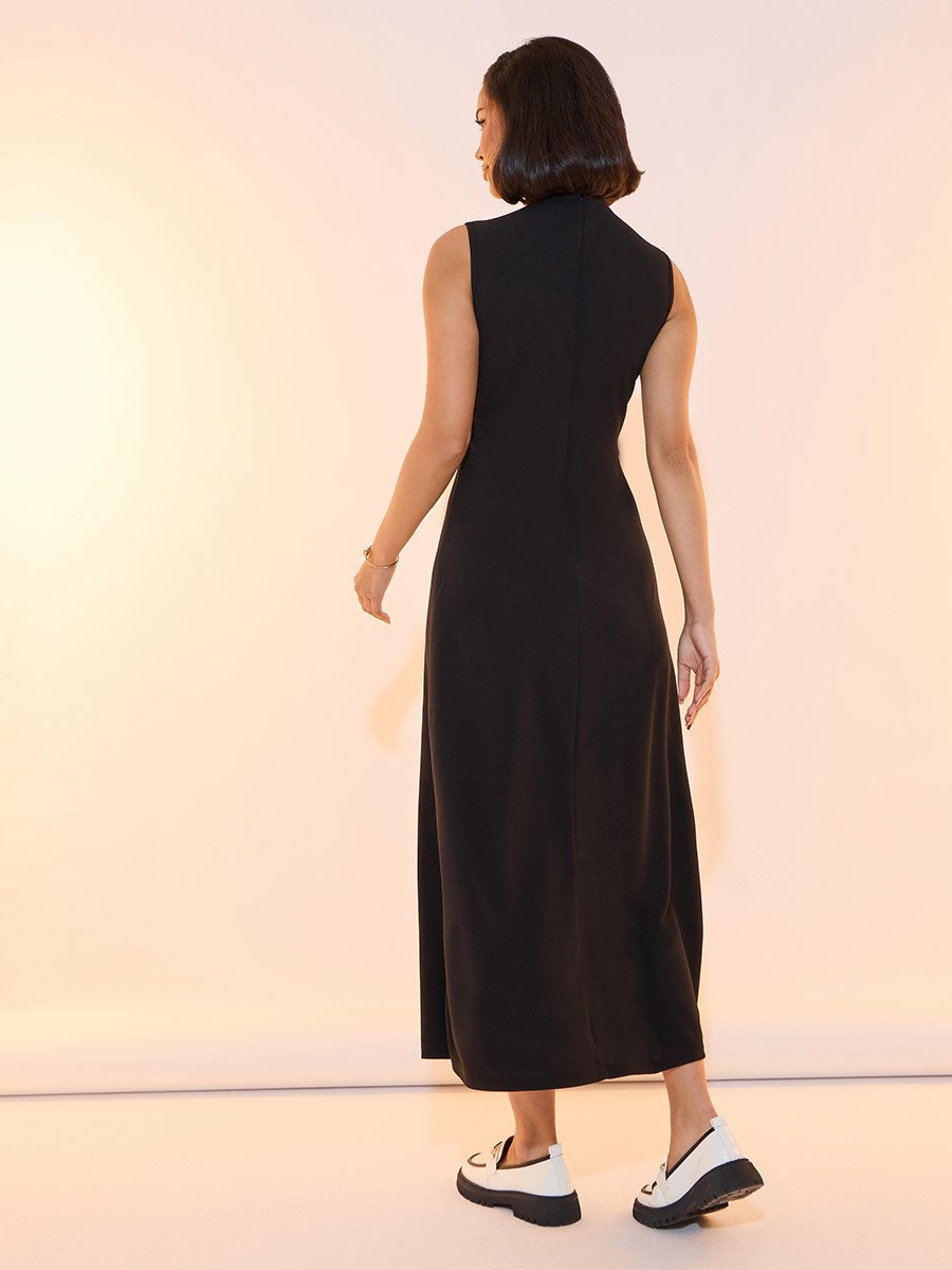 Bow Detail Sleeveless A-Line Midi Dress