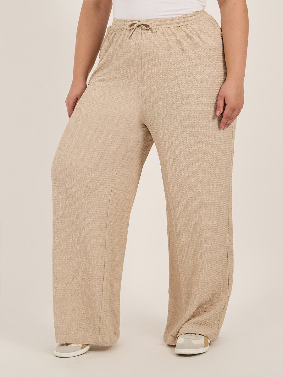 Plus Size Textured Wide Leg Trousers with Drawstring