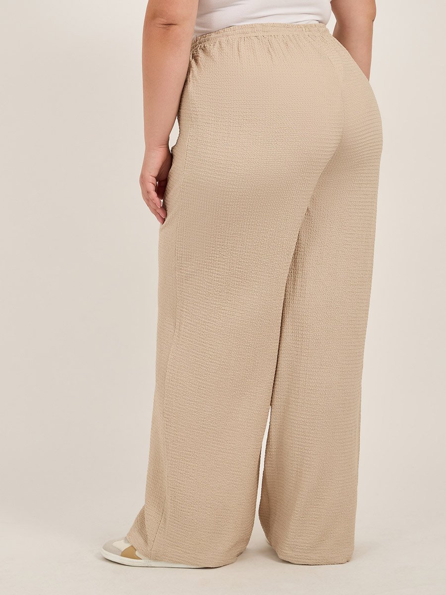 Plus Size Textured Wide Leg Trousers with Drawstring