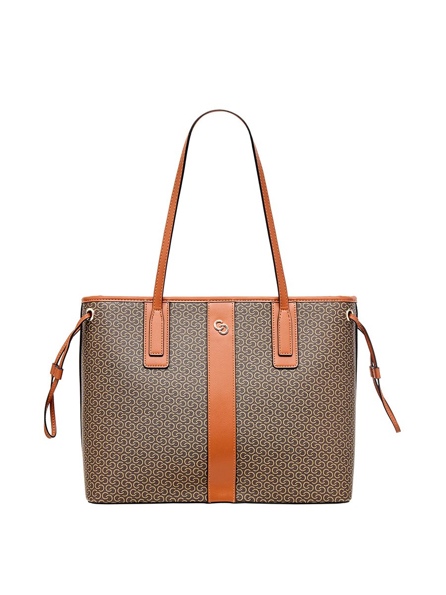 Monogram Print Tote Bag with Double Handle and Zip Closure For
