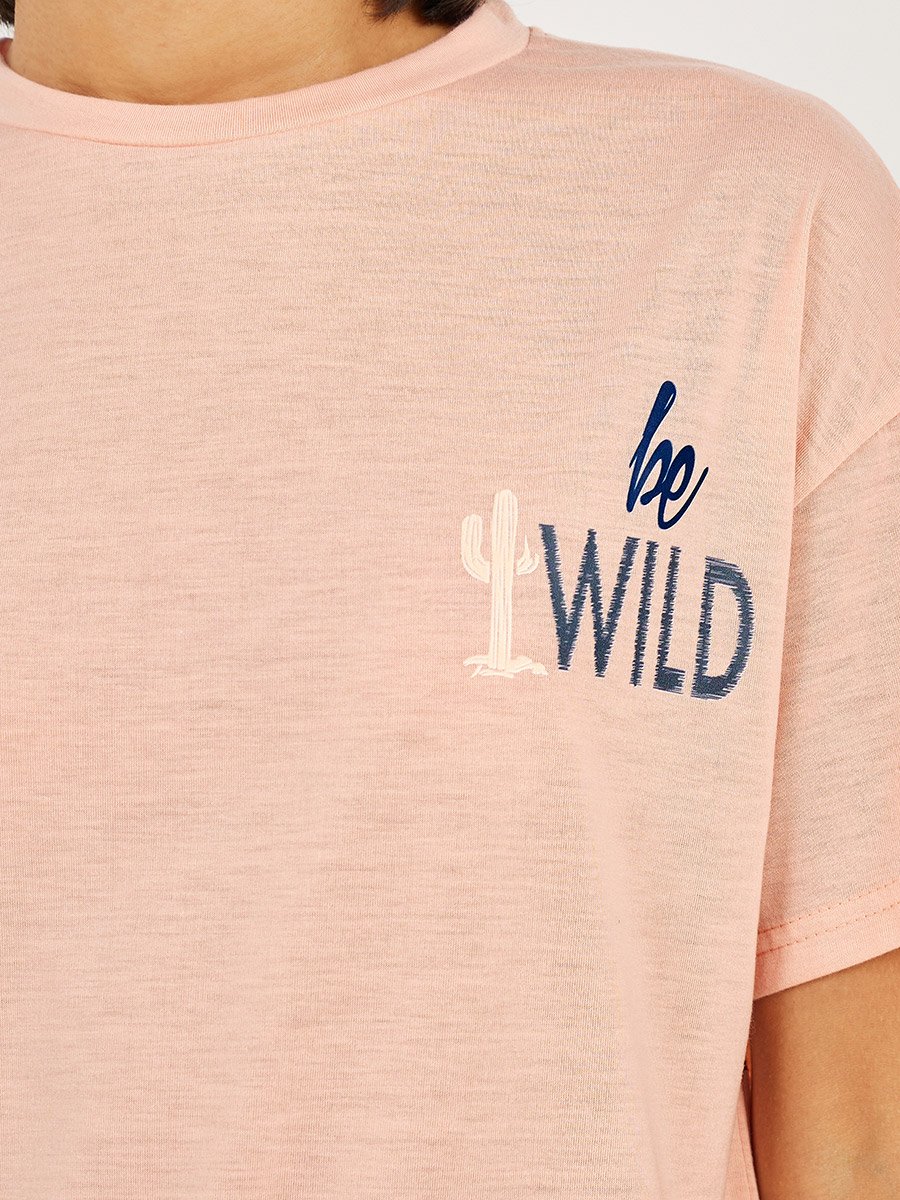 Be Wild Graphic T-Shirt and Cactus Print Shorts Set
