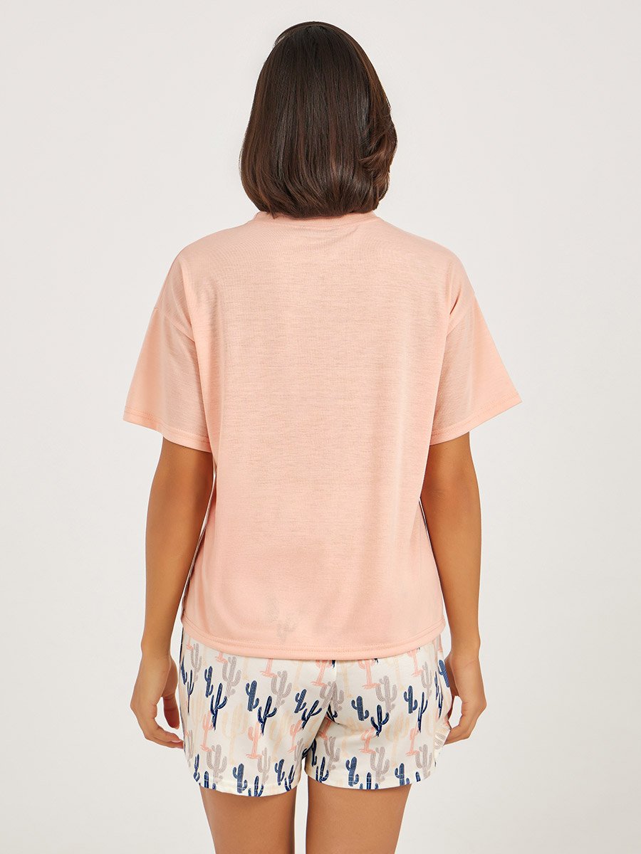 Be Wild Graphic T-Shirt and Cactus Print Shorts Set