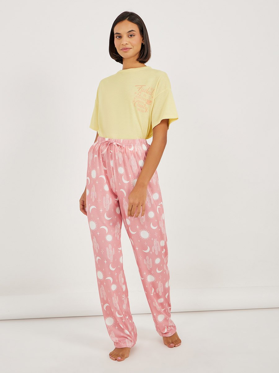 Coffee and Country Graphic T-Shirt and Moon Print Pyjama Set