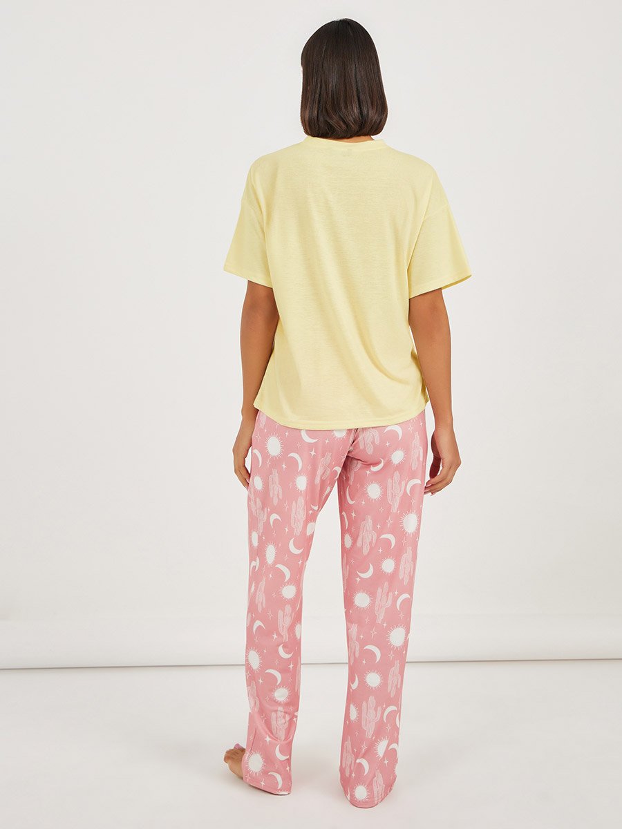 Coffee and Country Graphic T-Shirt and Moon Print Pyjama Set