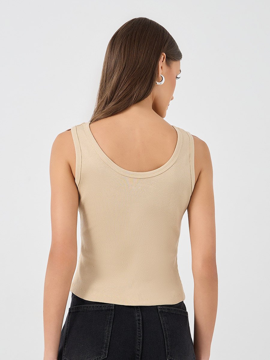Embroidered Slogan Fitted Round Neck Tank 