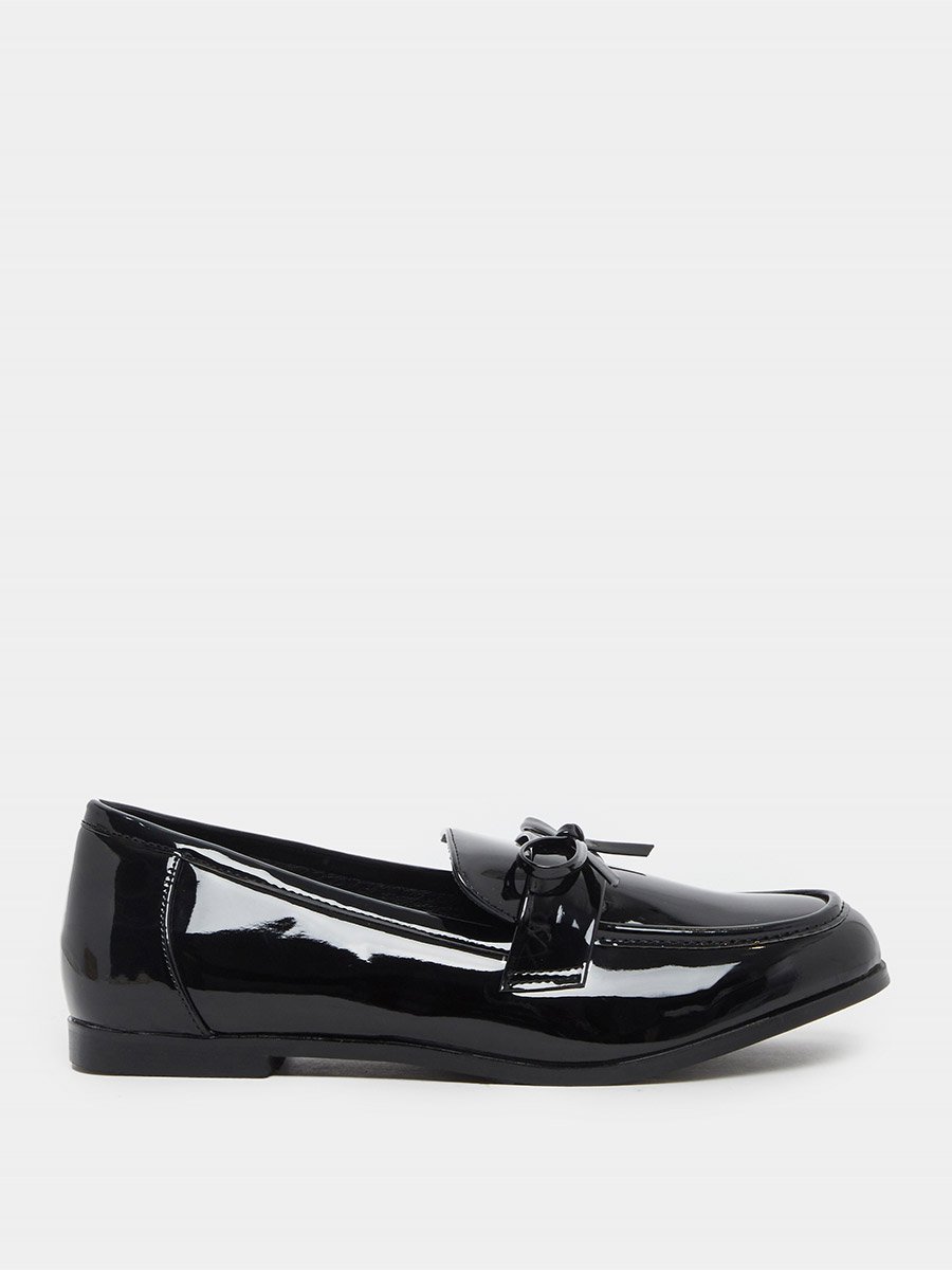 Patent Slip-On Loafers with Bowknot Detail