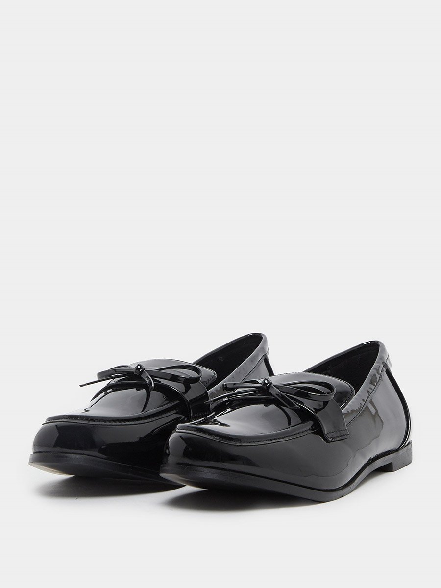 Patent Slip-On Loafers with Bowknot Detail