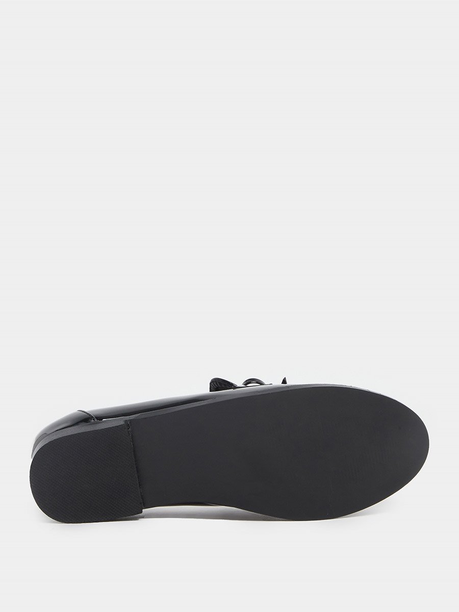 Patent Slip-On Loafers with Bowknot Detail