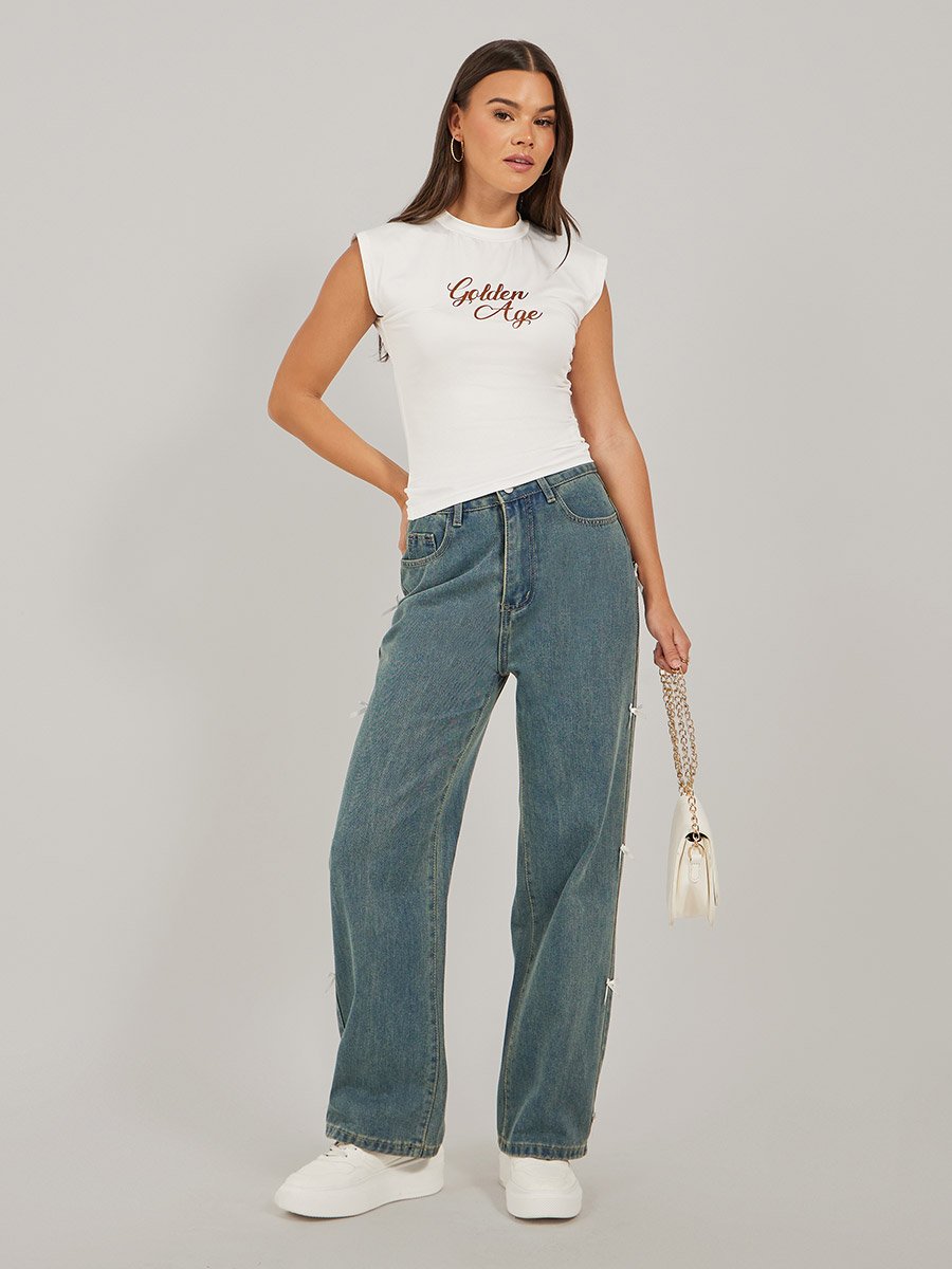 Slogan Print Sleeveless Fitted T-Shirt