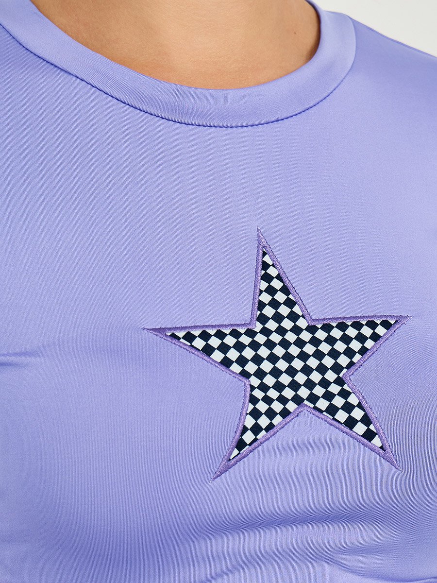 Embroidered Round Neck Fitted Crop T-Shirt