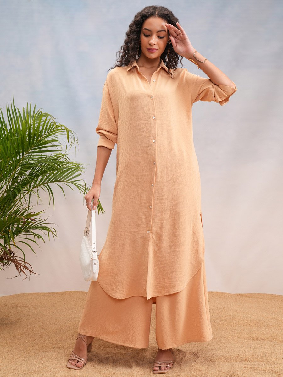 Solid Dropped Shoulder Tunic and Palazzo Pants Co-Ords
