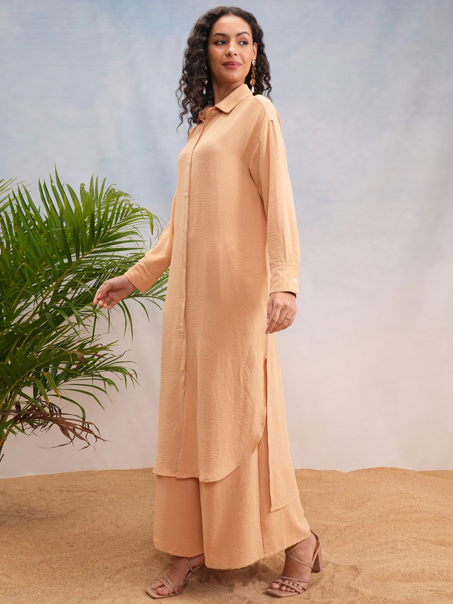 Solid Dropped Shoulder Tunic and Palazzo Pants Co-Ords