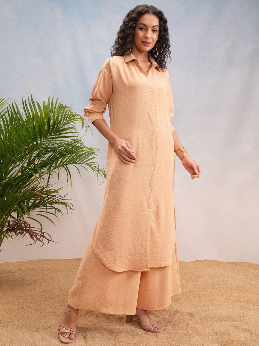 Solid Dropped Shoulder Tunic and Palazzo Pants Co-Ords