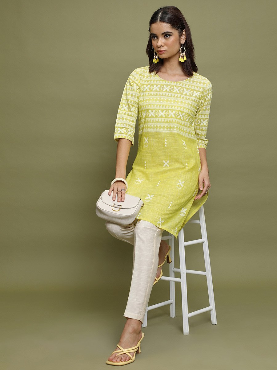 Geometric Print 3/4 Sleeves Cotton Tunic