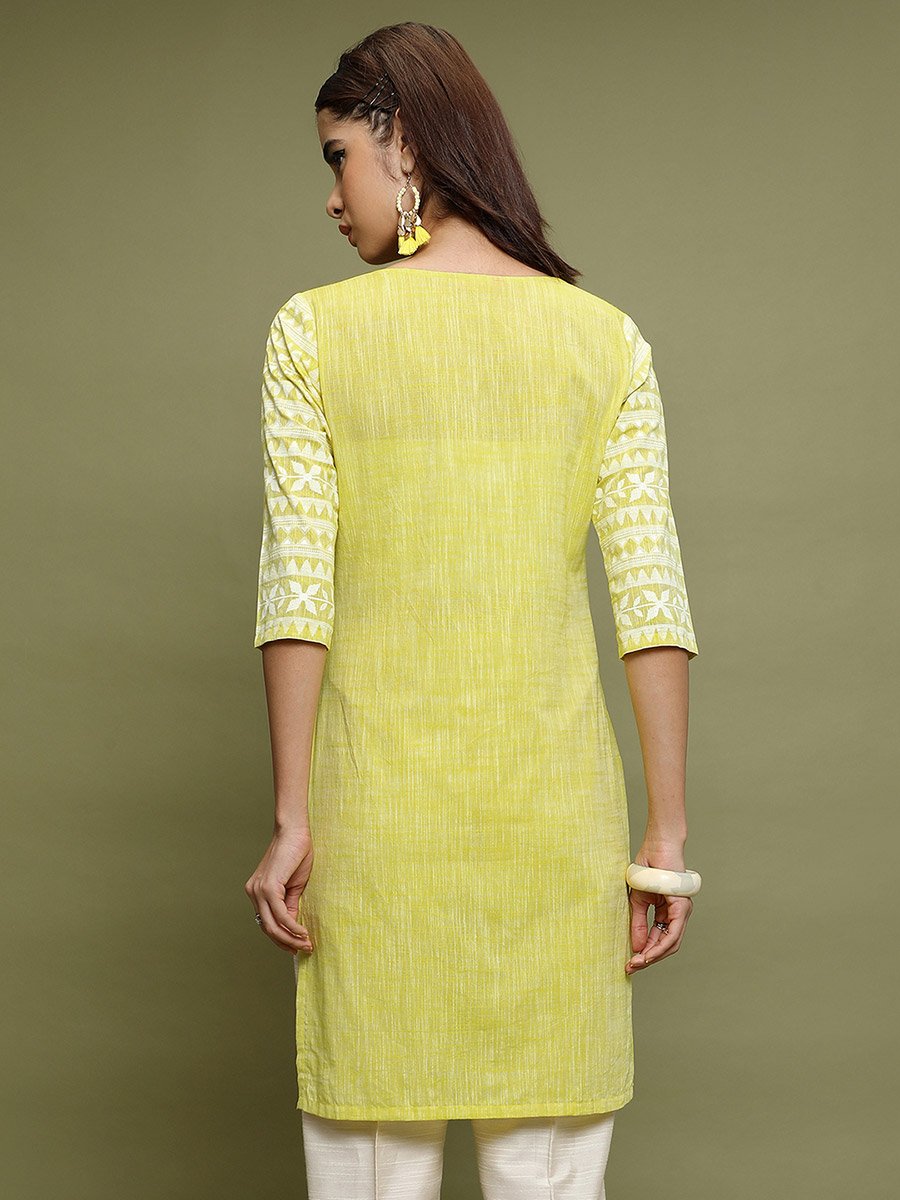 Geometric Print 3/4 Sleeves Cotton Tunic