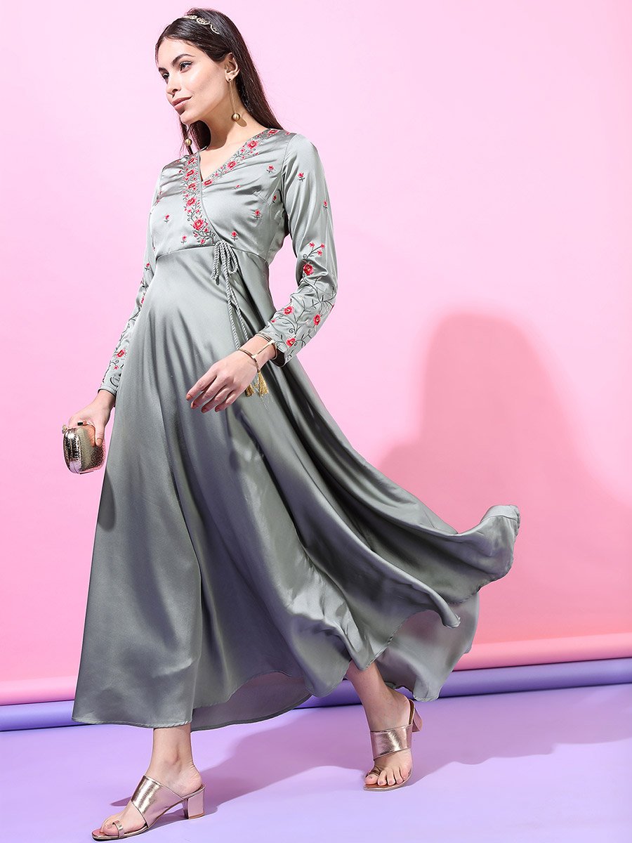 green emerald velvet dress Hummingbird Panel Dress (Blue) – ZAIMARA main image 0