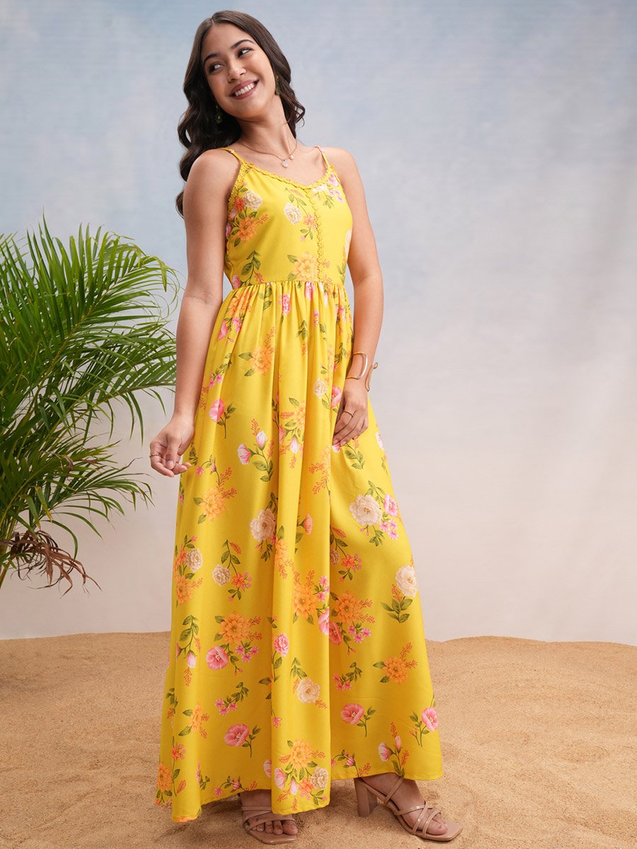 Floral Print Strappy Maxi Dress