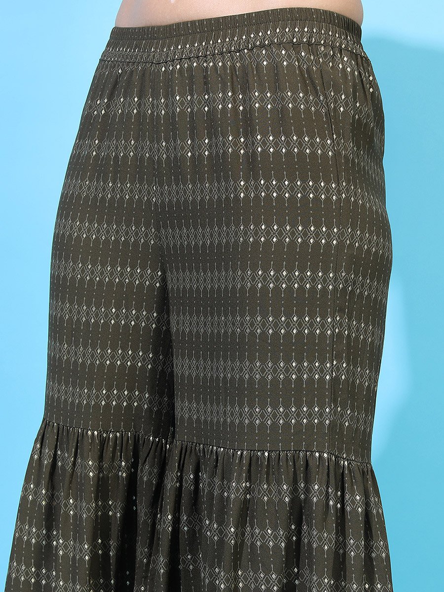 Pack of 3 - Foil Print A-Line Kurta, Sharara and Dupatta