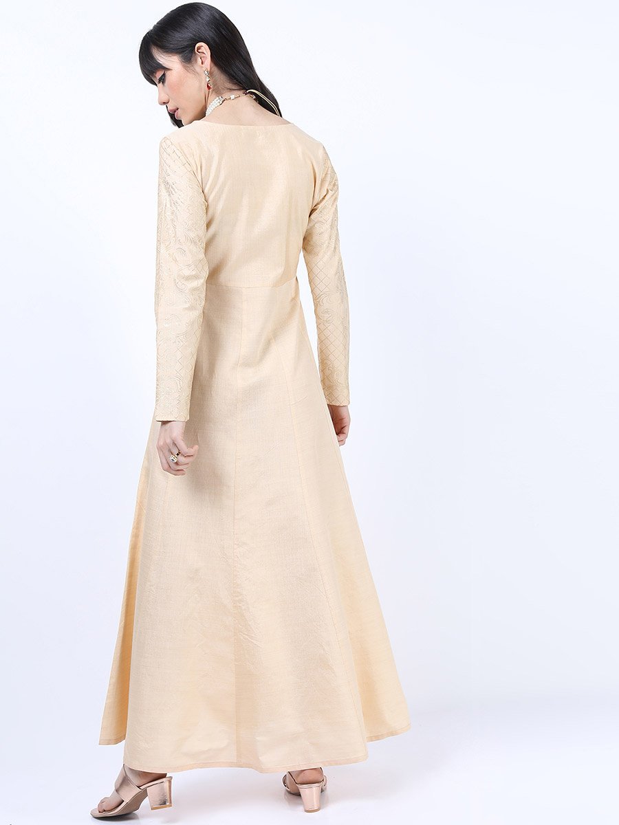 Foil Panel Print Ethnic Maxi Dress with Dupatta