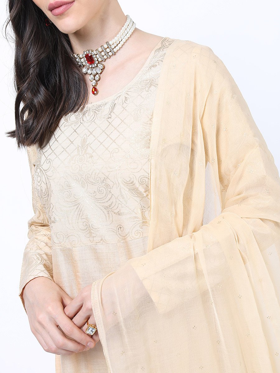 Foil Panel Print Ethnic Maxi Dress with Dupatta