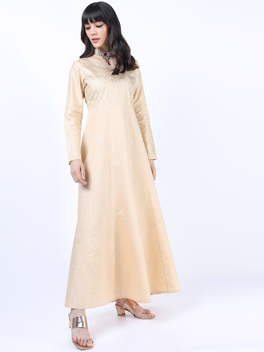 Foil Panel Print Ethnic Maxi Dress with Dupatta