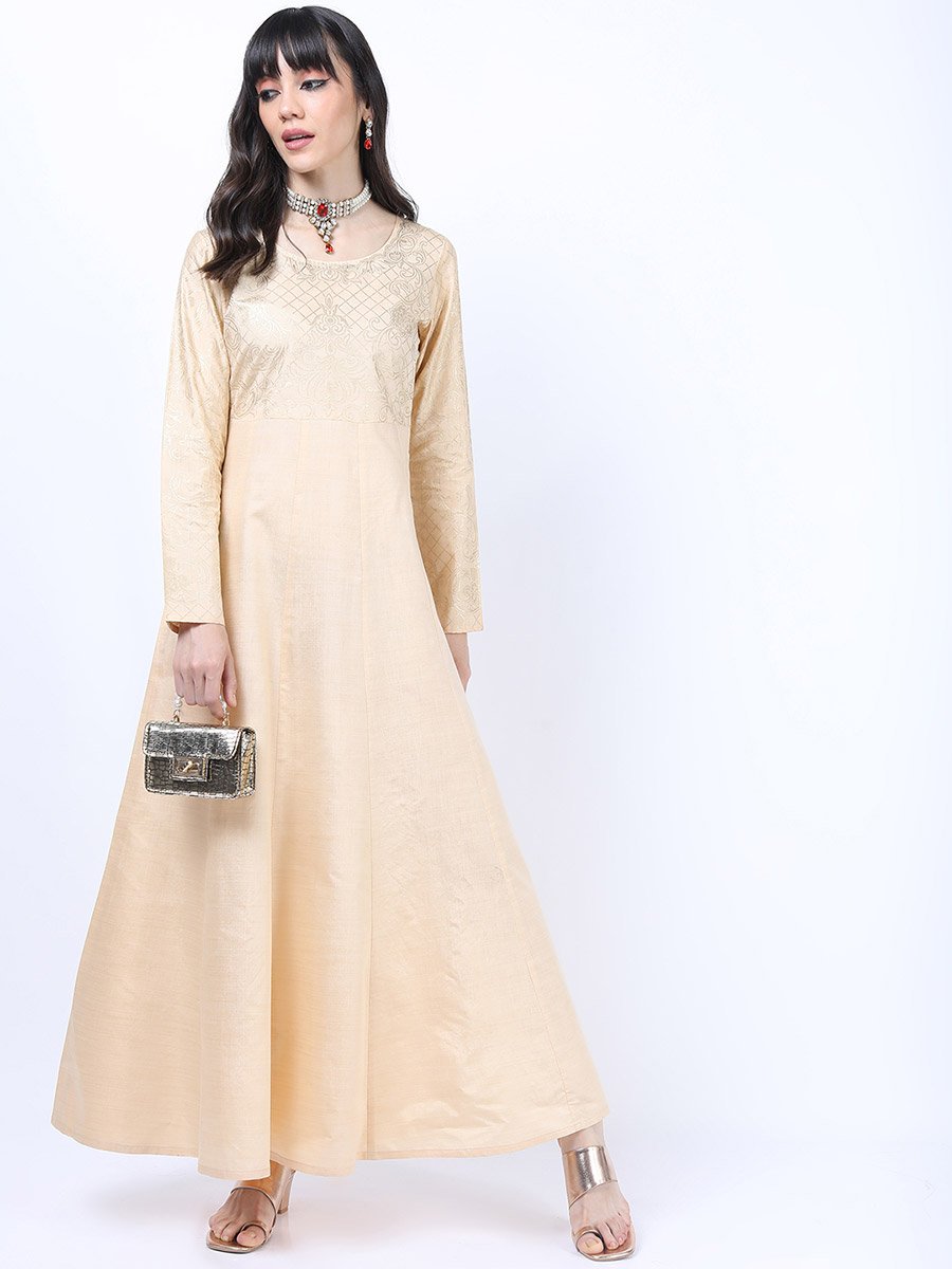Foil Panel Print Ethnic Maxi Dress with Dupatta