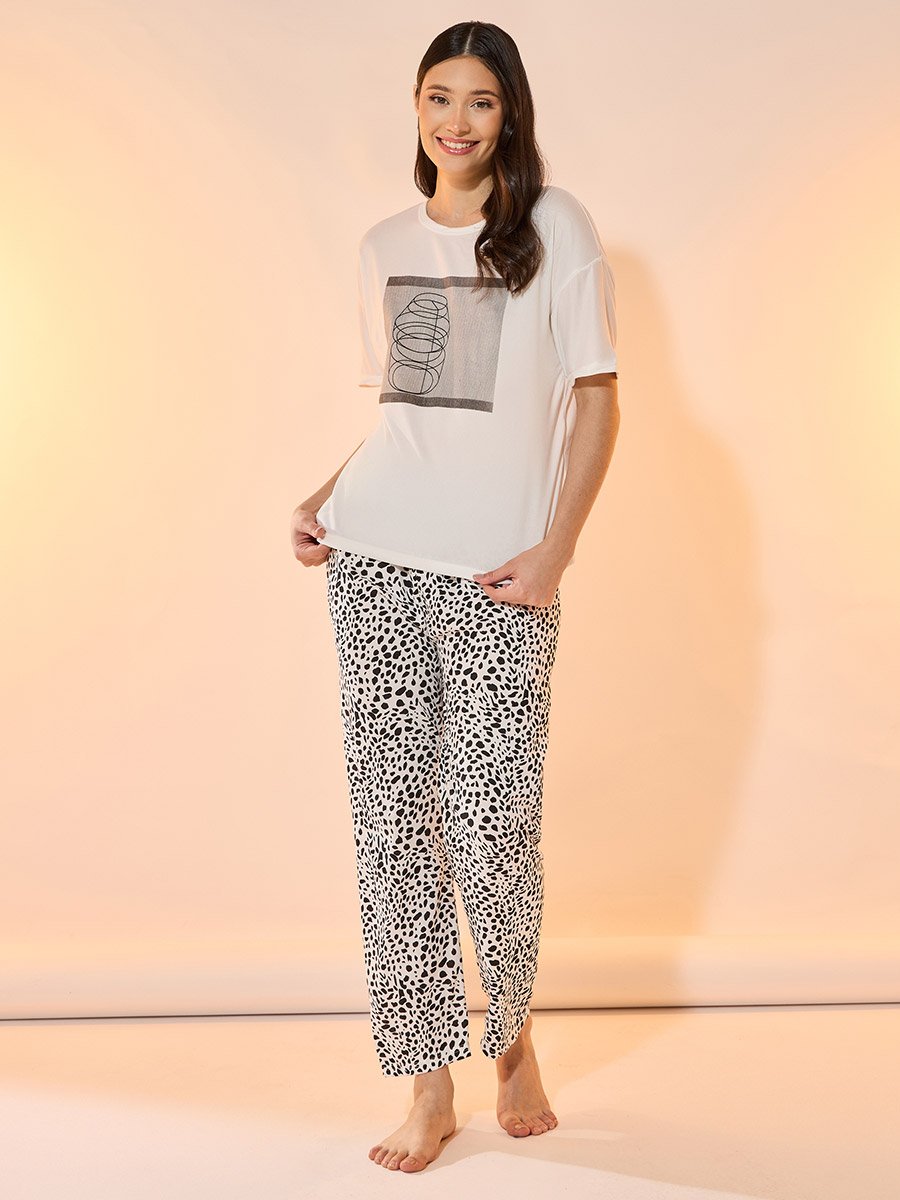 Graphic Print Short Sleeves T-Shirt and Pyjama Set