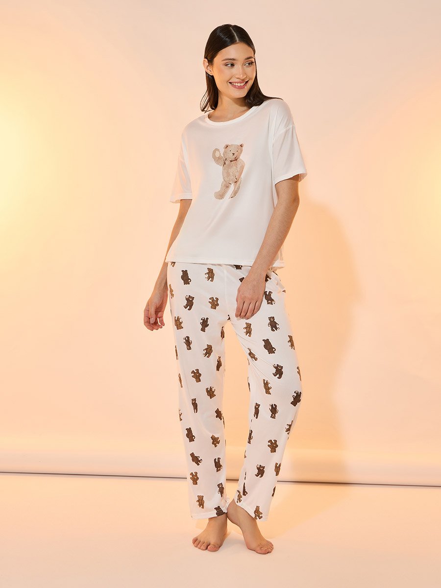 Bear Print Short Sleeves T-Shirt and Pyjama Set