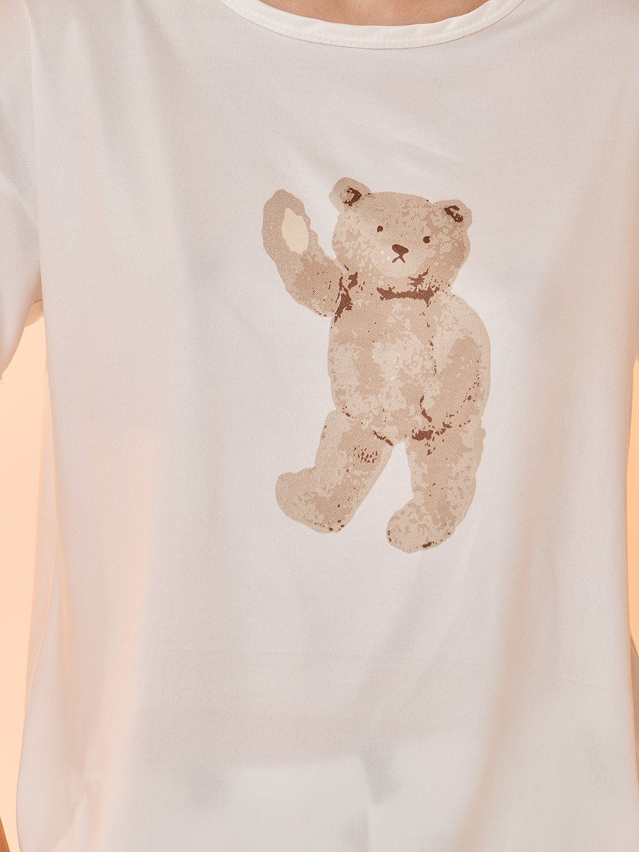 Bear Print Short Sleeves T-Shirt and Pyjama Set