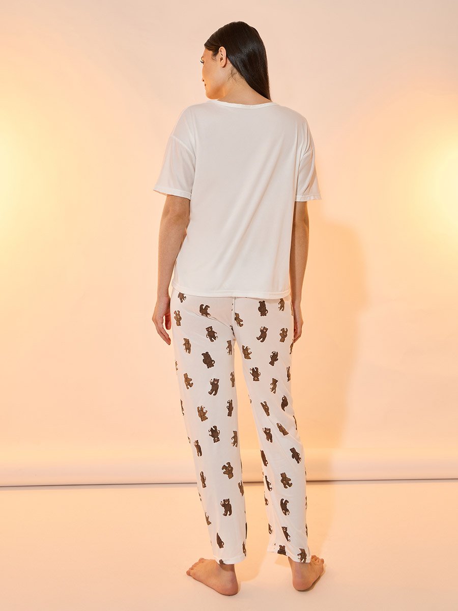 Bear Print Short Sleeves T-Shirt and Pyjama Set