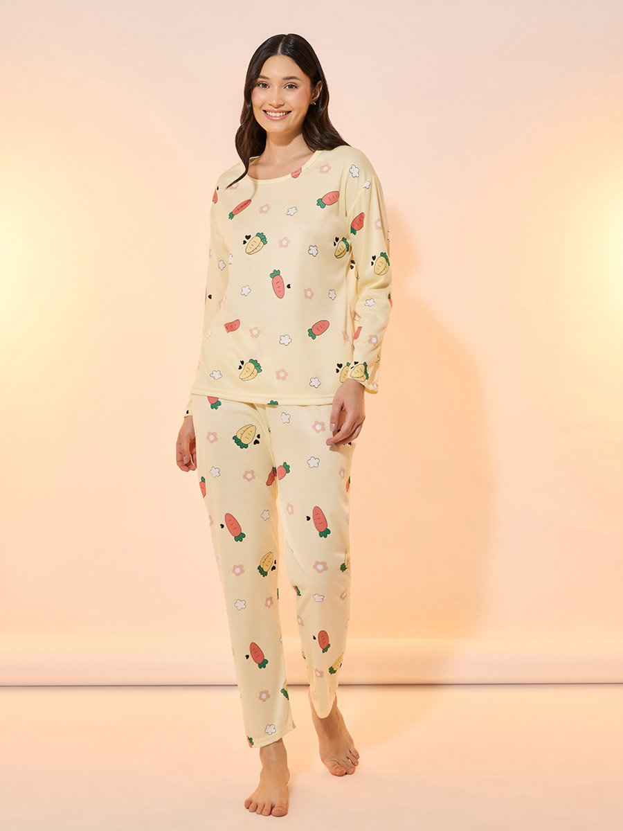 All Over Print Round Neck T-Shirt and Pyjama Set