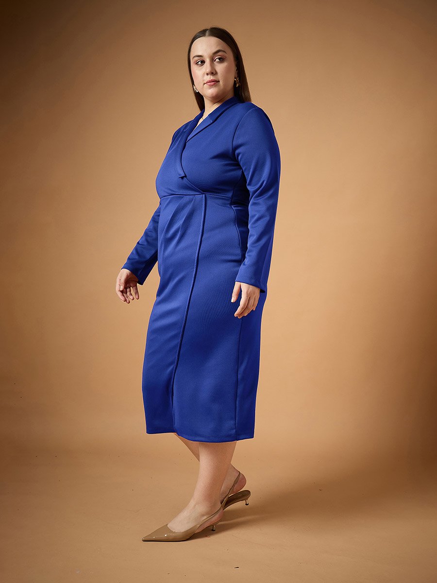 Plus Size Solid Wrap Look Sheath Midi Dress