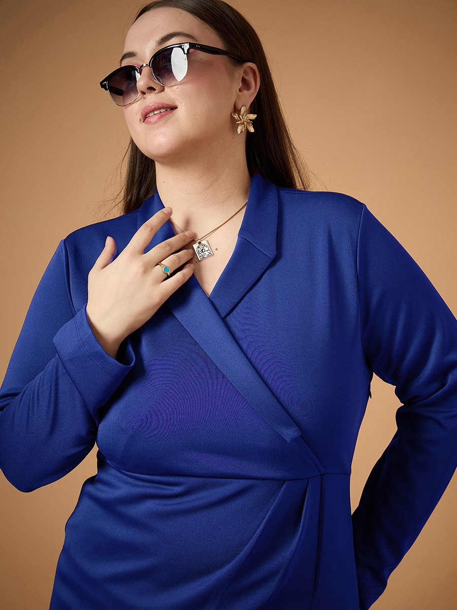 Plus Size Solid Wrap Look Sheath Midi Dress