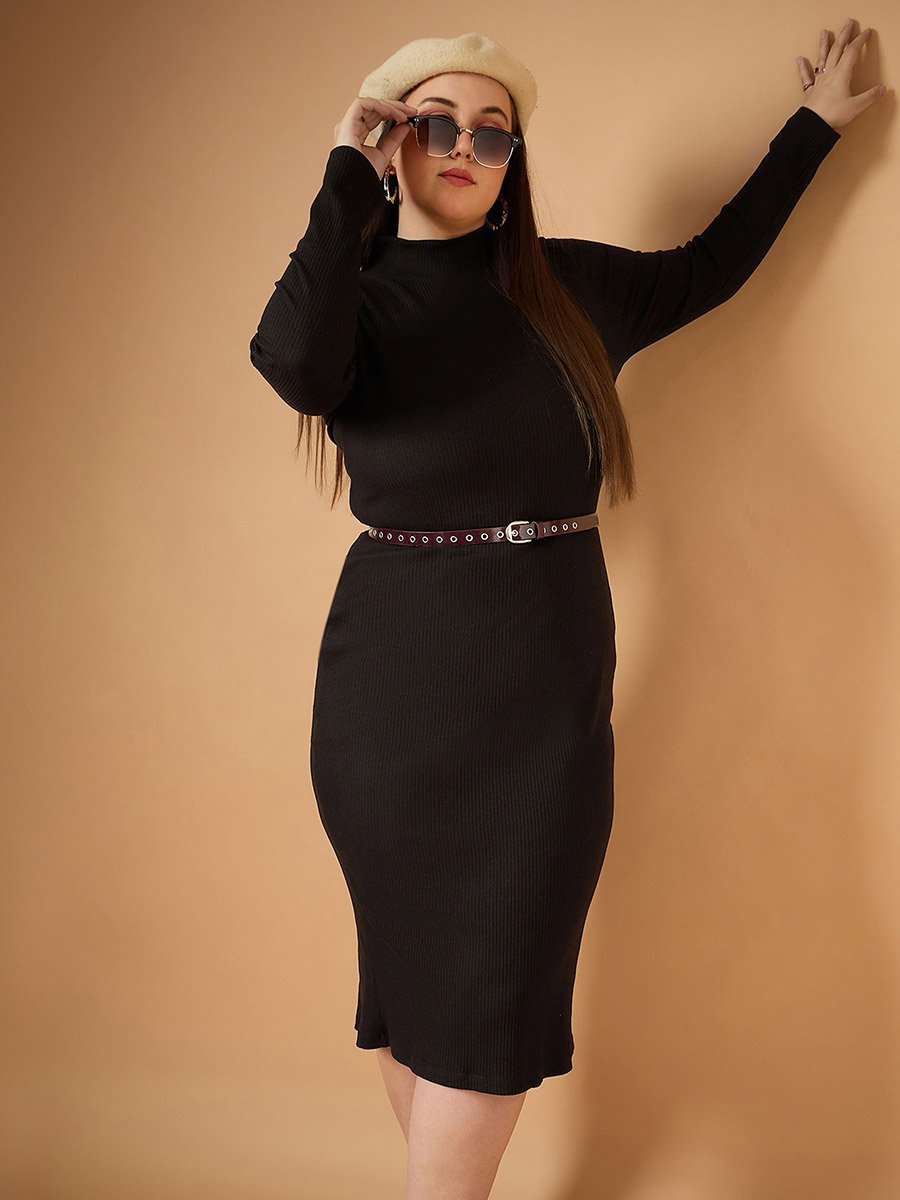 Plus Size Ribbed High Neck Bodycon Midi Dress For Women at Saudi | Styli Plus Size Ribbed High Neck Bodycon Midi Dress For Women at Saudi | Styli